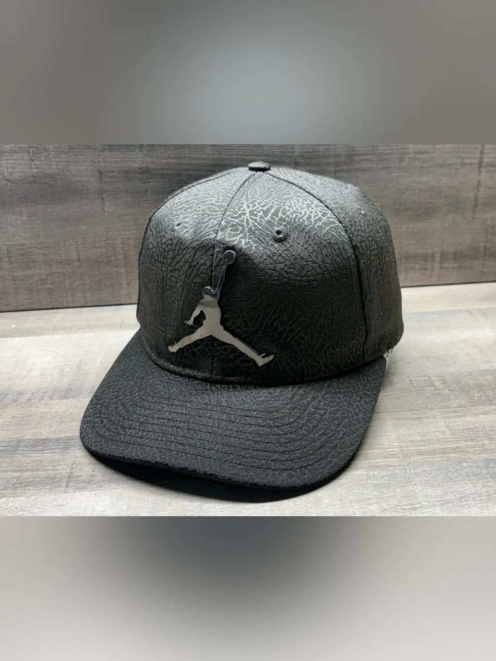 Jordan Youth Elephant Print Snapback Hat Black Jumpman Metal Logo Cap
